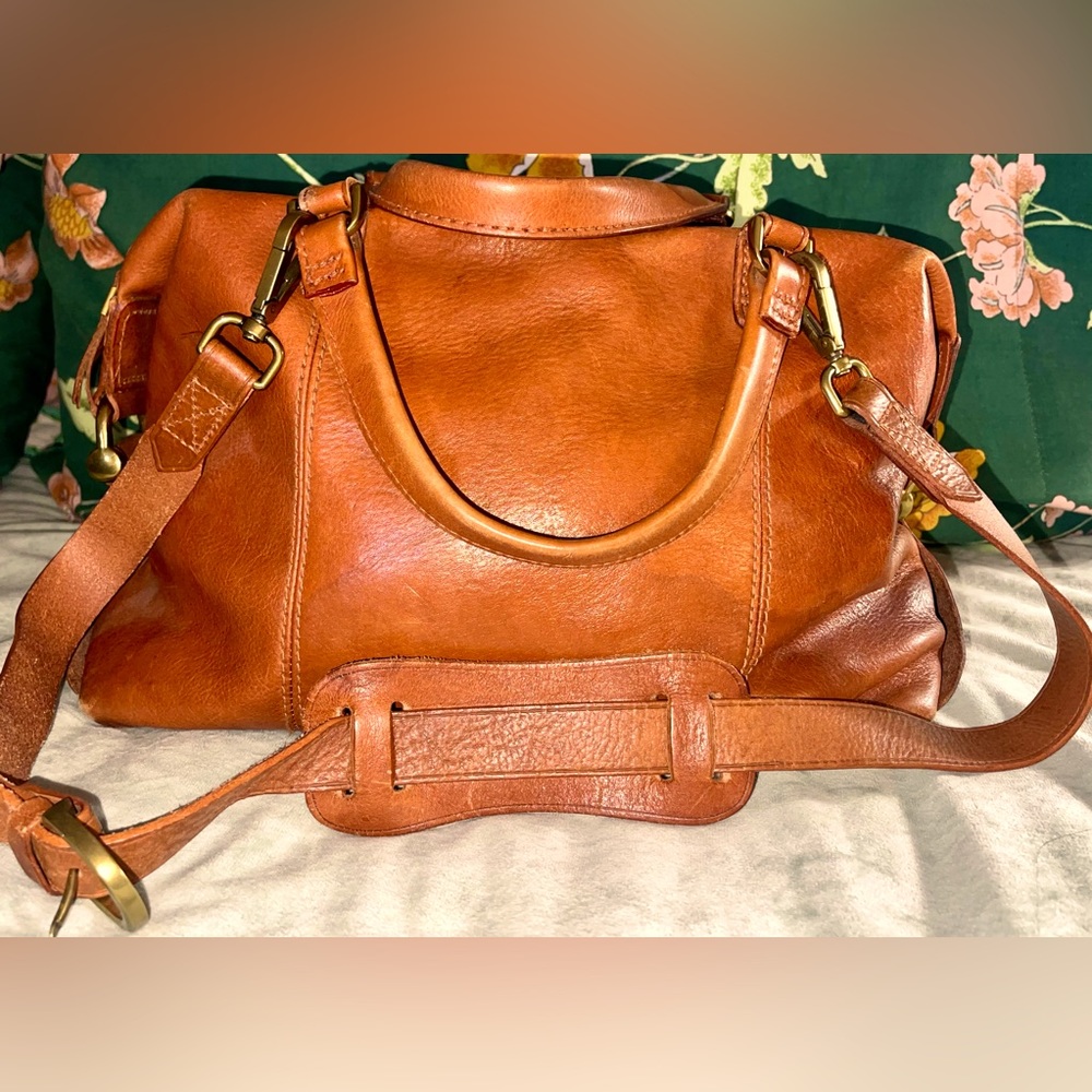 Madewell leather satchel purse w long strap, EUC